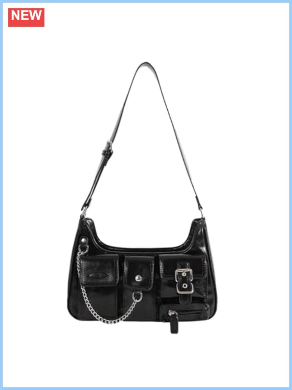 Y2K Punk Multi-Pocket Shoulder Bag Vegan PU Leather